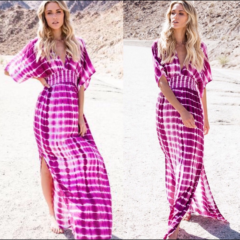 💕Fuchsia/white  Tie dye backless maxi dress.